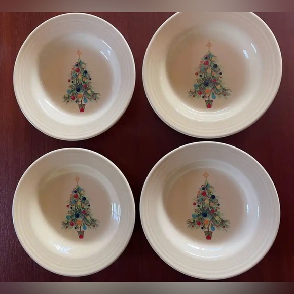 FIESTA 4 Large Rimmed Soup Plates with Christmas Tree Design- Retired! - Picture 1 of 5
